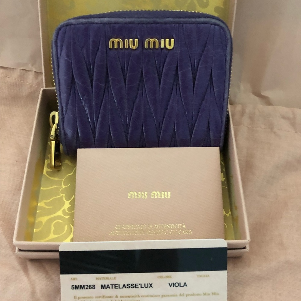 MiuMiu Matelasse Lux Leather Violet Small Wallet